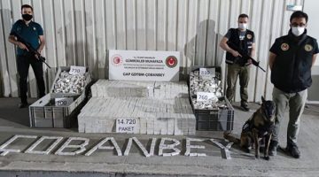 14 bin 720 adet sigara ve 3,2 kilo uyuşturucu ele geçirildi