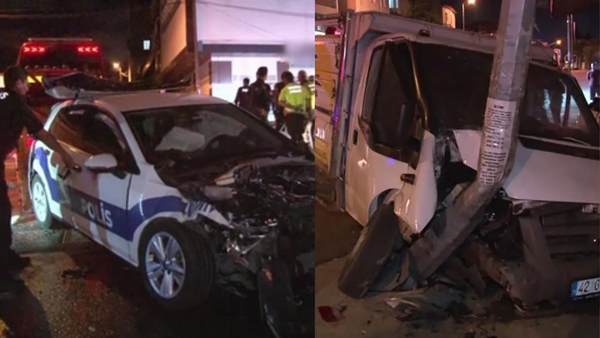 Sultanbeyli’de Polis Aracı ile Kamyonet Kafa Kafaya Çarpıştı: 1 Yaralı