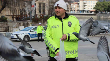 Trafik Polisi Küçük Çocukla Güvercinleri Yemledi, Görüntüleri Yürekleri Isıttı